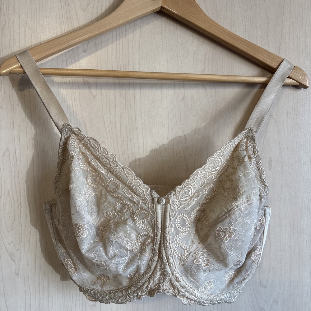 Wacoal‎ Renaissance Rose Underwire Tan Bra SZ 34DDD Full Coverage #85720 Seamed